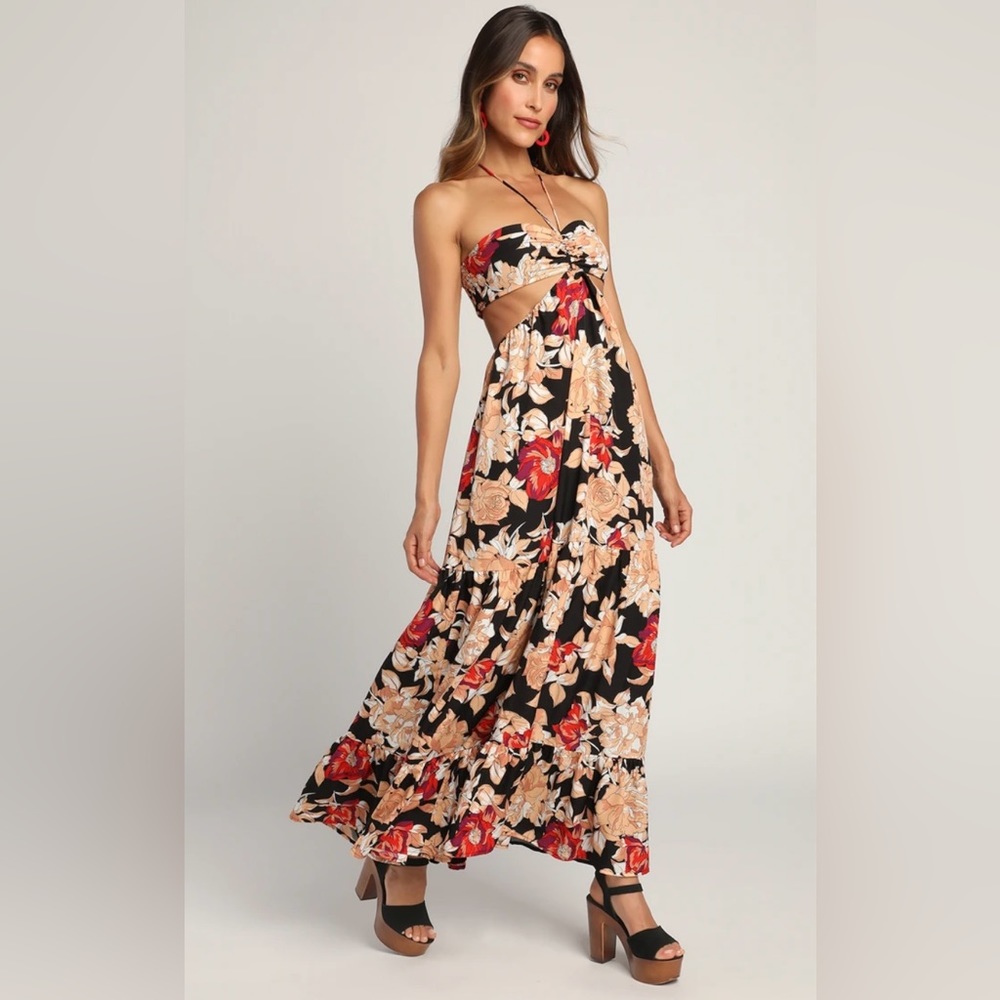 Floral Maxi Dress in Black and Red